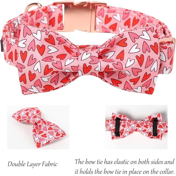 Lionet Paws Valentines Dog Collar Bowtie, Dog Bowtie Collar with Metal Buckle for Dogs, Adjustable Comfortable Dogs Collars Girl Boy, M, Neck 13.5-22 in