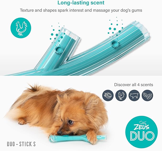 ZEUS Duo Stick Strong Dog Chew Toy for Active Chewers, Long Lasting Chicken Scent, Turquoise (96271)