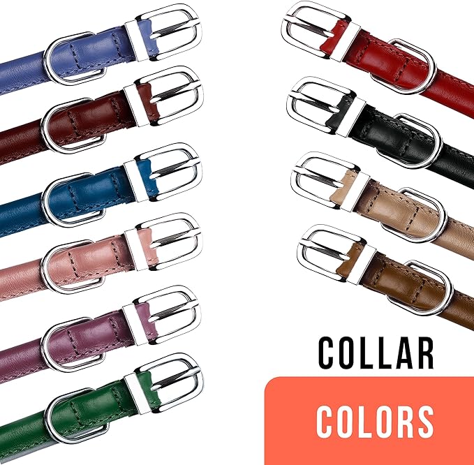 OOPSDOGGY Rolled Leather Dog Collar Reflective Roll Collars for Small Medium Large Dogs Puppy (Beige, M, 12''- 15'')