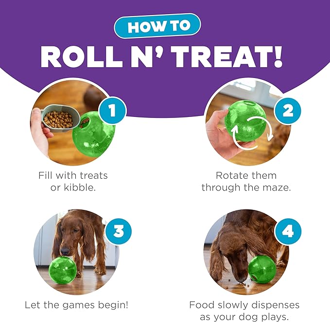 Outward Hound Orbee-Tuff Mazee Interactive Dog Puzzle Toy, Treat Dispensing Slow Feeder Ball, Green, 4.7-Inch