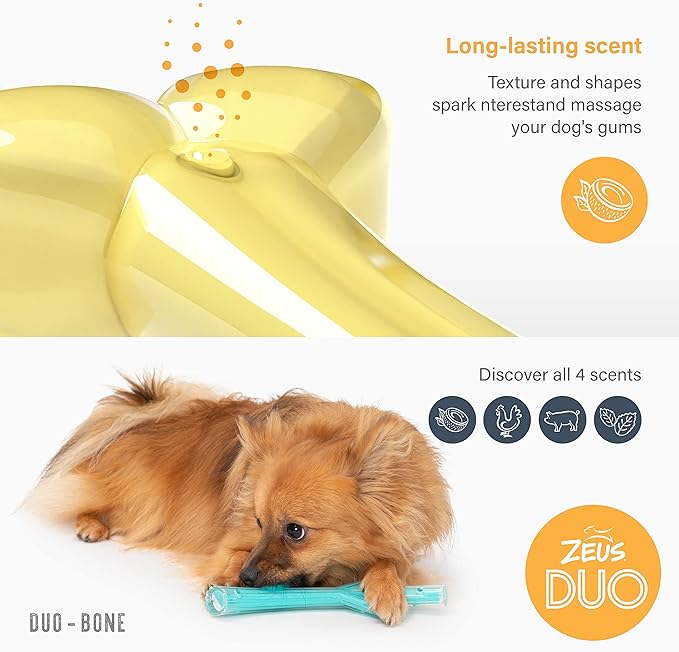 ZEUS Duo Bone Strong Dog Chew Toy for Active Chewers, Long Lasting Coconut Scent, Yellow (96273)