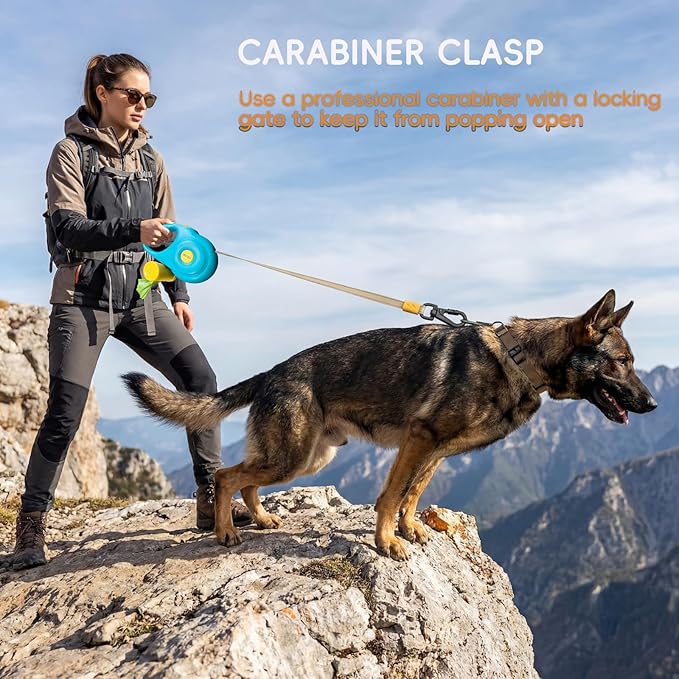 Retractable Dog Leash 10FT for Small & Medium Dogs, Sturdy Heavy-Duty Nylon Tape with Secure Locking Carabiner & Poop Bag Holder, Smooth One-Hand Control, Anti-Slip Handle, Tangle-Free Design (Green)