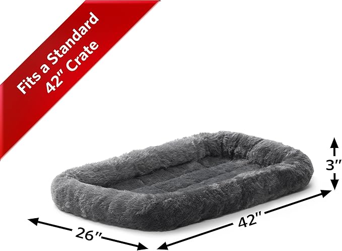 MidWest Homes for Pets Dog Bed â€“ Gray Faux Fur Bolster, Ultra-Soft and Machine Washable, Fits 42-Inch Crates and Carriers, for Large Sized Breeds