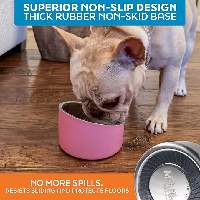 Master Pet Supply Stainless Steel Slanted Dog Cat Food Bowl - 8 oz Heavy Duty - Stainless Steel, Double Wall Insulated, Non-Slip Elevated Bowl for French Bulldogs Pugs Cats, Anti Rust Dishwasher Safe