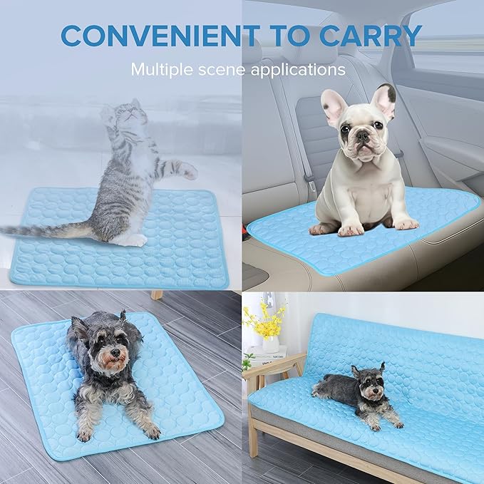 Dog Cooling Mat - 40" x 28" Washable Instant Cooling Pet Pad for Dogs & Cats, Pet Sleeping Bed for Indoor Outdoor in Summer, Portable Non-Toxic Kennel Puppy Crate Pad, Blue (XXL(60'' x 40''))