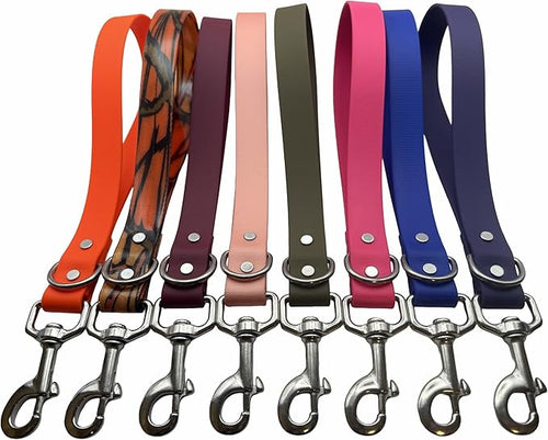 2 Pack - 14in Short Dog Leash with 1000lb Strength, Stainless Hardware - Training Leash for Dogs (2 Pack - Neon Orange & High Gloss Camo)