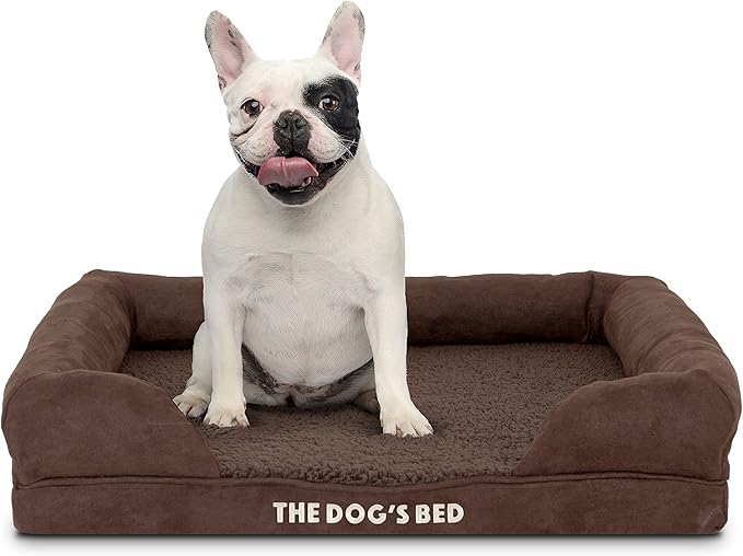 The Dog’s Bed Orthopedic Memory Foam Dog Bed with Bolsters,Plush Fabric, Brown Plush, Small