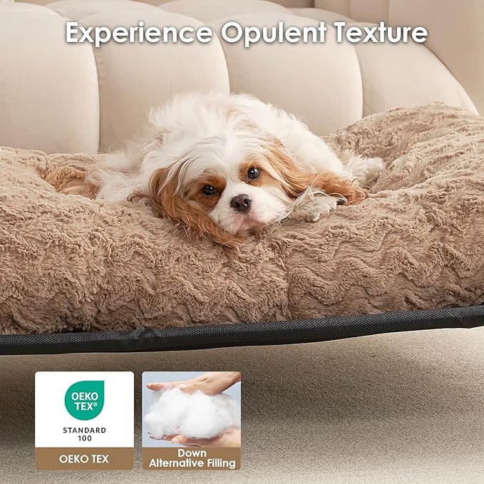 EHEYCIGA Washable Large Dog Bed for Crate 35x23 Inch, Reversible Kennel Pad for Dogs Weight Up to 45 lbs, Plush and Comfy Pet Sleeping Mat, Camel