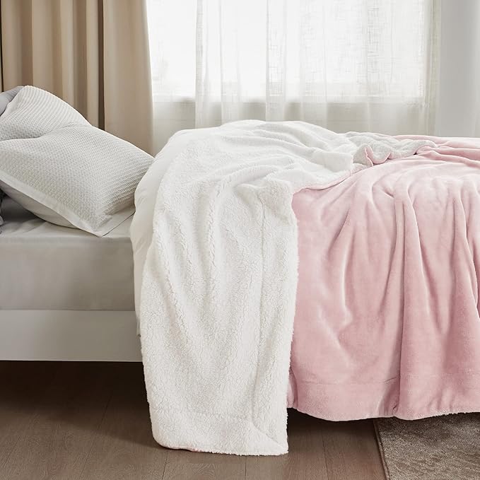 Bedsure GentleSoft Sherpa Fleece Blankets King Size for Bed, Non-Heated, Thick and Warm Throw for Women and Girls, Soft Fuzzy Plush King Blanket for Winter, Room Home Decor, Pink, 108x90 Inches