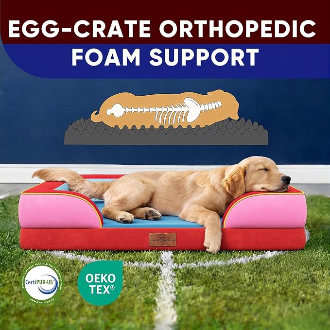 Comfort Expression Orthopedic Dog Bed for Extra Large Dogs 45x35 Inch, Waterproof Egg Crate Foam XL Pet Bed with Removable Bolsters, Dog Couch with Washable Cover & Non-Slip Bottom, Los Angeles