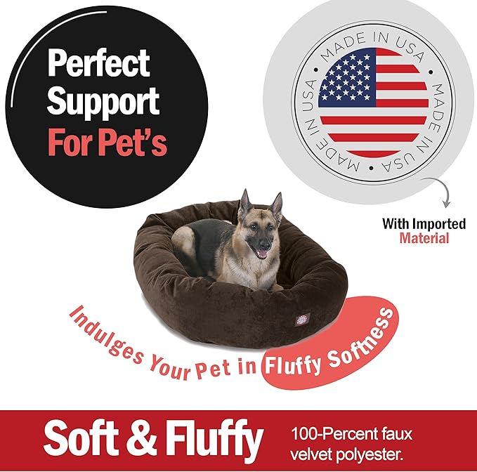 Majestic Pet 52 Inch Micro Velvet Calming Dog Bed Washable – Cozy Soft Round Dog Bed with Spine for Head Support - Fluffy Donut Puppy Mat 52x35x11 (inch) X- Large - Storm (2025)