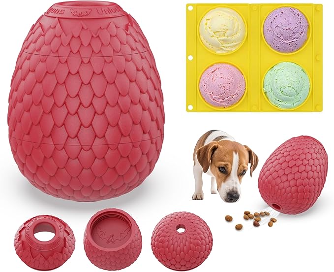 Treat Dispensing Dog Cognitive Toy to Keep Them Busy, Freezable Fillable Rubber Enrichment Lick Toy for Small and Medium Dogs 10-60 lbs, Long-Lasting Interactive Puzzle Dog Toy (Red)