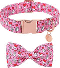 DOGWONG Valentine Dog Collar with Bow, Pink Heart Dog Collar Durable Soft Cotton Pet Dog Collar Cute Heart Valentines Day Puppy Necklace for Small Medium Large Dog