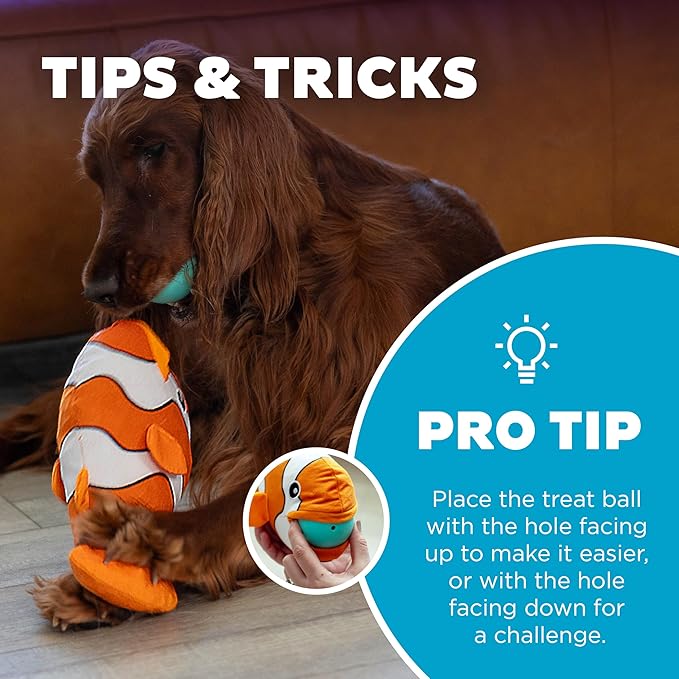 Outward Hound by Nina Ottosson Big Mouthz Interactive Plush Dog Puzzle with Treat Ball, Clownfish, Orange