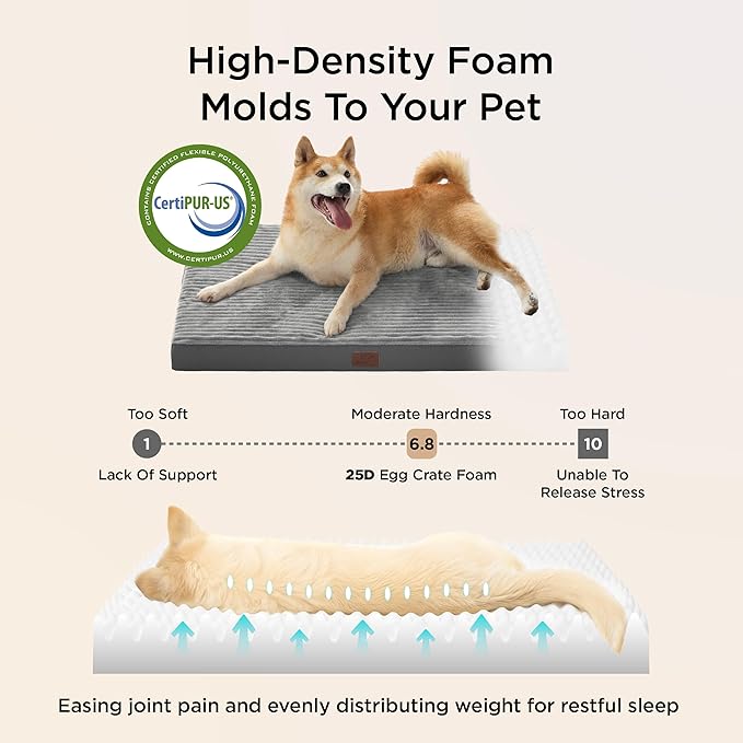 Bedsure ComfyFleece Dog Beds Large Sized Dog- Orthopedic Pet Beds for Crate with Removable Machine Cover, NOT Waterproof Egg Crate Foam Puppy Mat for Pets Up to 50 lbs, 35x22x2.8, NOT Chewproof