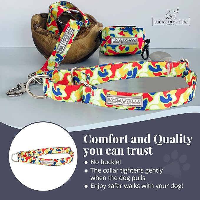 Lucky Love Dog Martingale Dog Collar - Adjustable, No-Slip, Durable, & Soft Webbing Collar for Male and Female Dogs Ideal for Training & Walking - Oscar, Medium