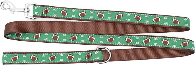 THE WORTHY DOG 5 FT Nylon Dog Leash for Medium to Large Dogs, Metal Quick Clip, Football Field Pattern, Green, Large