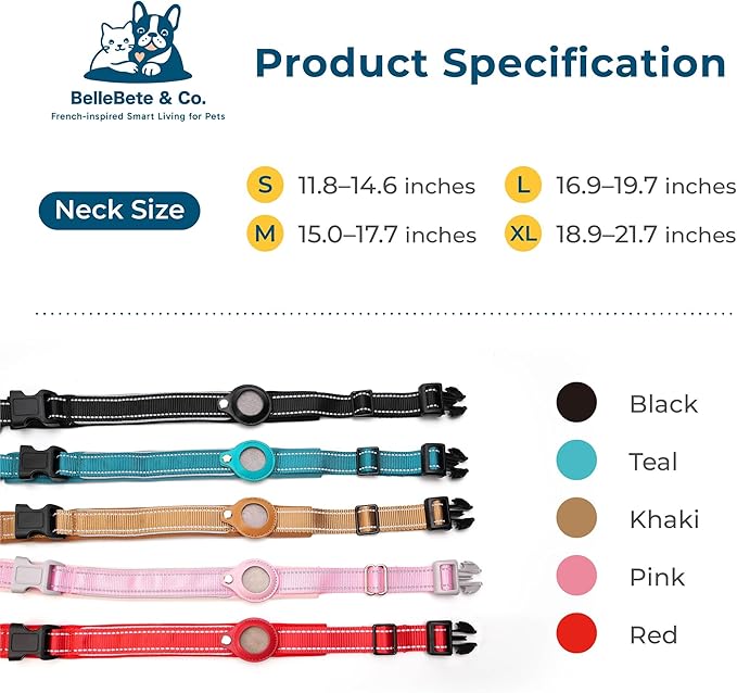 BelleBête & Co. AirTag Dog Collar – Pet Tracking Collar with Patented Anti-Loss Design, Durable and Reinforced Nylon, All-Day Comfort, Stylish Color for Medium and Large Dogs (Red, L: 16.9"-19.7")