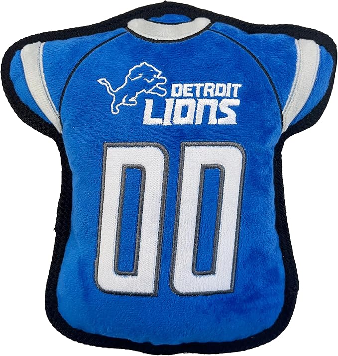 The 1st Ever Tough but Smooth Dog Toy NFL Detroit Lions Football Jersey Tough Pet Toy. A Premium Quality Doggie Toy with Built-in Squeaker. Sports Fans Favorite Chew Toy