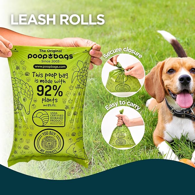 The Original Poop Bags® 92% Plant-Based Dog Waste Bags, Unscented, Leakproof & Extra-Thick, 360 Bags (24 Leash Rolls)