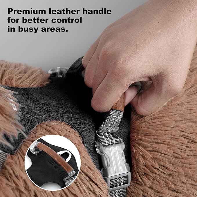 No Pull Dog Harness – Adjustable Reflective Nylon Vest for Small Medium Large Dogs, Escape Proof Training Harness with Leather Control Handle, Lightweight Aluminum Hardware (Black, M)