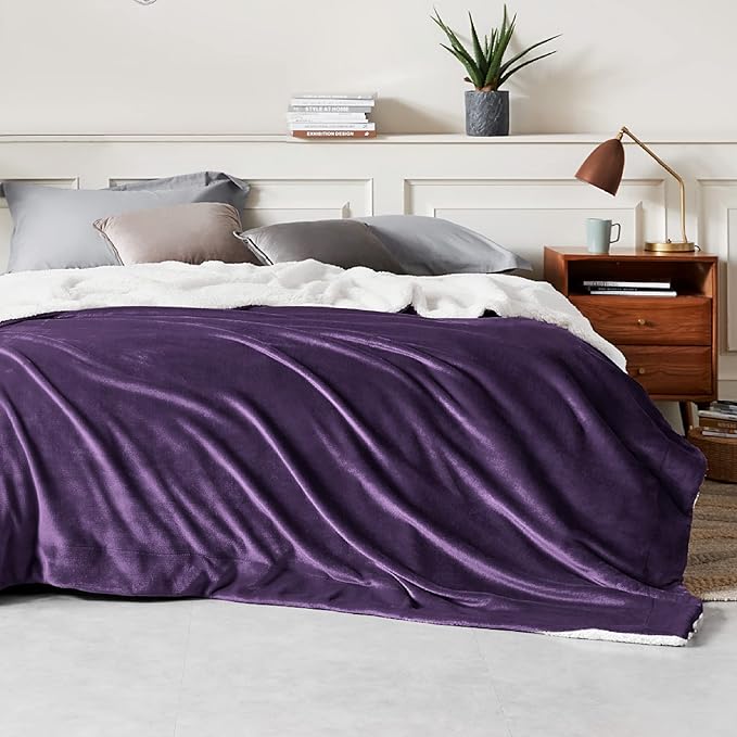 Bedsure GentleSoft Sherpa Fleece Blankets King Size for Bed, Non-Heated, Thick and Warm Throw Gifts for Women and Girls, Soft Fuzzy Plush King Blanket for Winter, Purple, 108x90 Inches