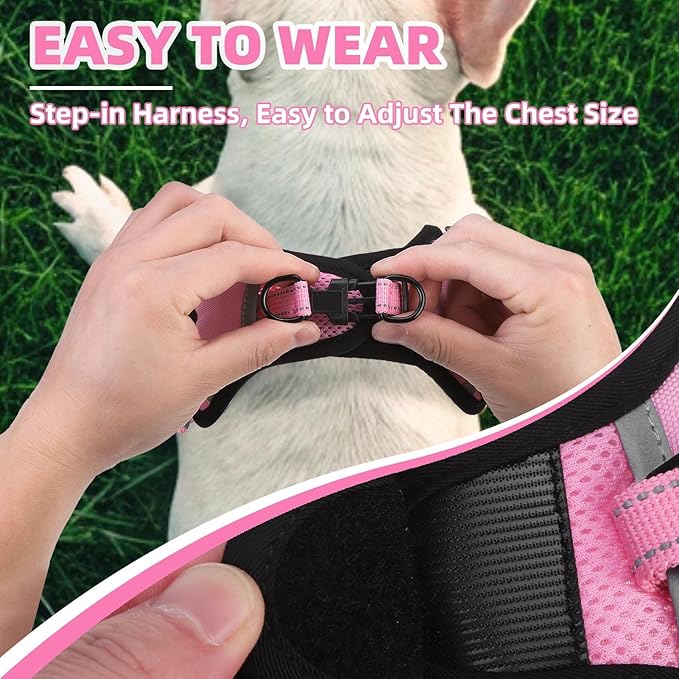 PUPTECK No Pull Dog Harness Small Sized Dog, Adjustable Reflective Escape Proof Easy Control, Comfortable Soft Padded Step in Pet Vest Harness, Pink, S