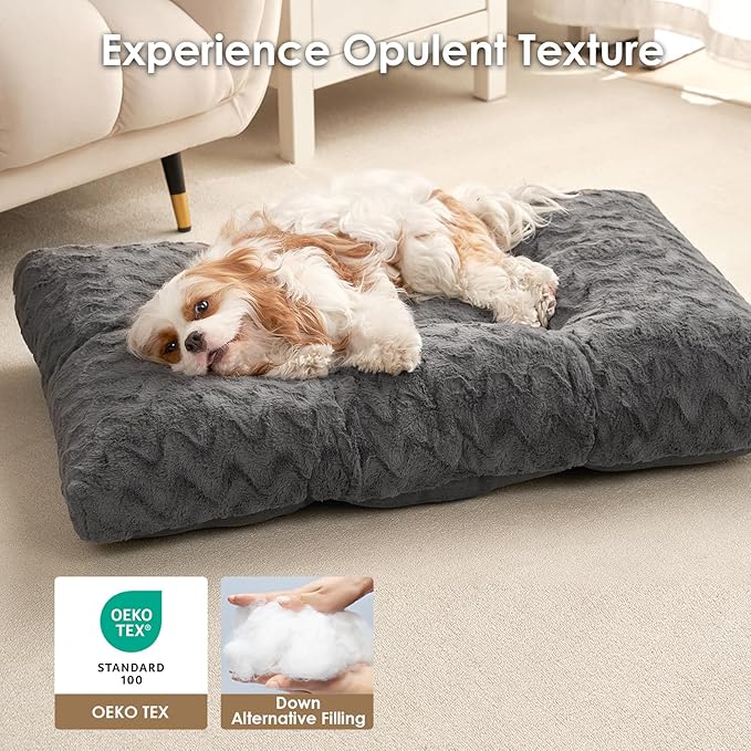 EHEYCIGA Washable XL Dog Bed for Crate 41x27 Inch, Reversible Kennel Pad for Extra Large Dogs Weight Up to 75 lbs, Plush and Comfy Pet Sleeping Mat, Charcoal
