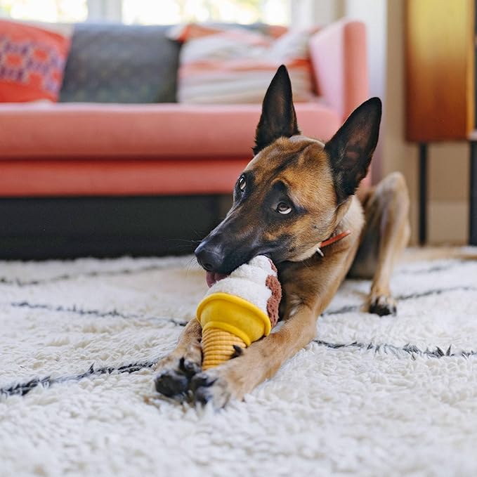 P.L.A.Y. Dog Toys - Junk Food Themed Durable Squeaker Chew Toy, Great for Puppies & All Dog Breeds & Sizes - Machine Washable (Soft Serve Ice Cream)