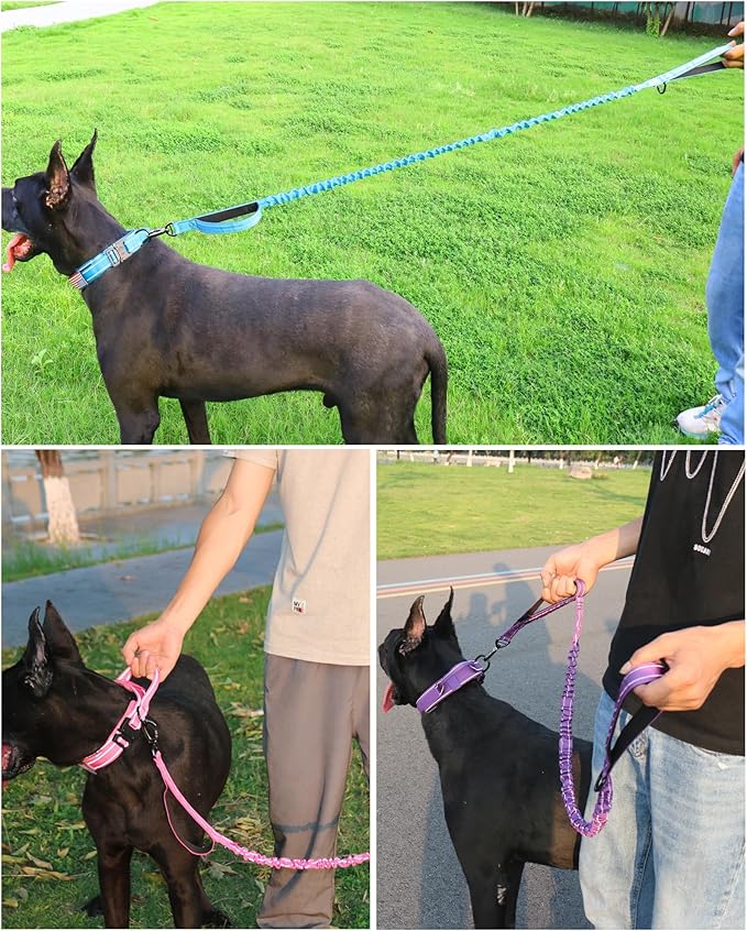 AUBELL Tactical Dog Collar and Leash Set, Reflective Adjustable Heavy Duty Military K9 Collars with Handle and Metal Buckle for Medium Dogs, with Airtag Case and 2 Patches(Blue,M)