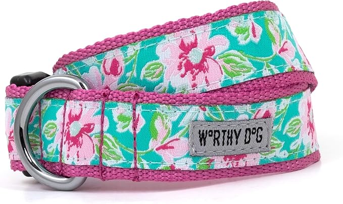 THE WORTHY DOG 5 FT Nylon Dog Leash for Medium to Large Dogs, Metal Quick Clip, Watercolor Floral Pattern, Teal, Large