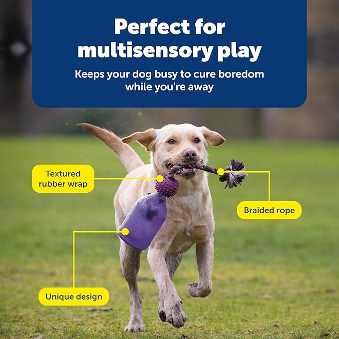 PetSafe Busy Buddy Tug-A-Jug Dog Toy - Rewards & Challenges Dogs - Meal Puzzle Toy - Durable Rubber Wrap - Tugging Braided Rope - Engaging & Interactive
