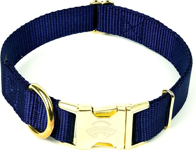 Country Brook Petz - Premium Nylon Dog Collar with Metal Buckle for Small Medium Large Breeds - 10+ Cool Colors (Extra Large, 1 Inch, Navy Blue)