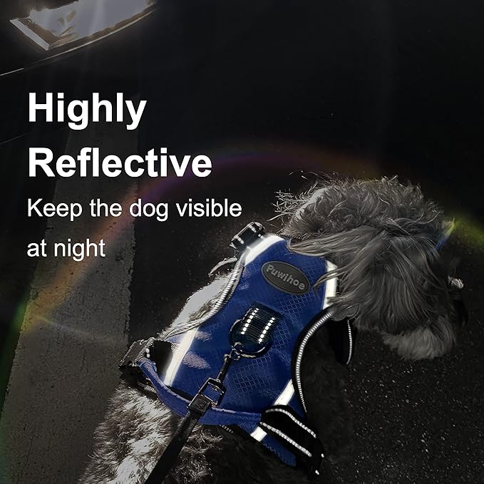 No Pull Dog Harness, Reflective Walking Dog Harness with Easy Control Handle and Front & Back Clips,Adjustable Breathable Soft Padded Dog Vest Harness for Large Medium Small Dogs,Blue,L
