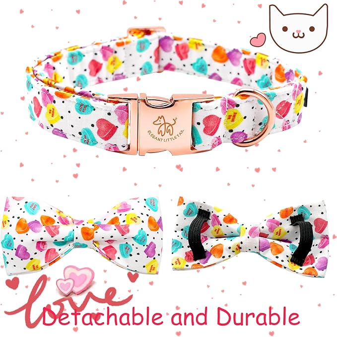 Elegant little tail Valentine's Dog Collar, Heart Dog Collar Cute Girl or Boy Puppy Collars Bowtie Pet Gift Adjustable Pet Collars for Medium Dogs