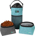 PetAmi Travel Dog Food Bag with 2 Collapsible Bowls Waterproof Dog Kibble Storage & Foldable Food Water Bowls for Dogs & Cats, Hiking & Camping (Sea Blue, Grey)