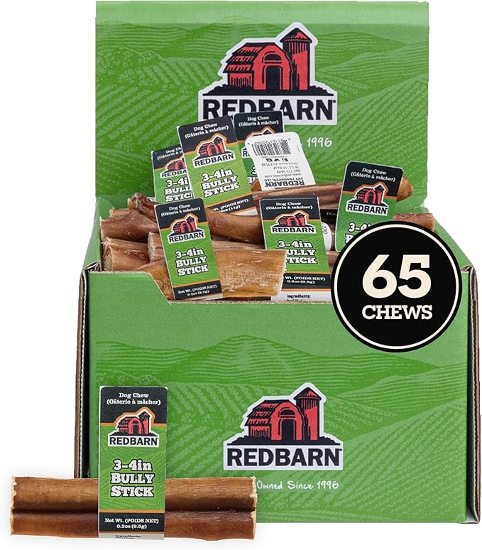 Redbarn Pet Products Straight 3"-4" Bully Sticks - Long Lasting Dog Chew, All Natural & Odorless Bully Bones (65-Count)