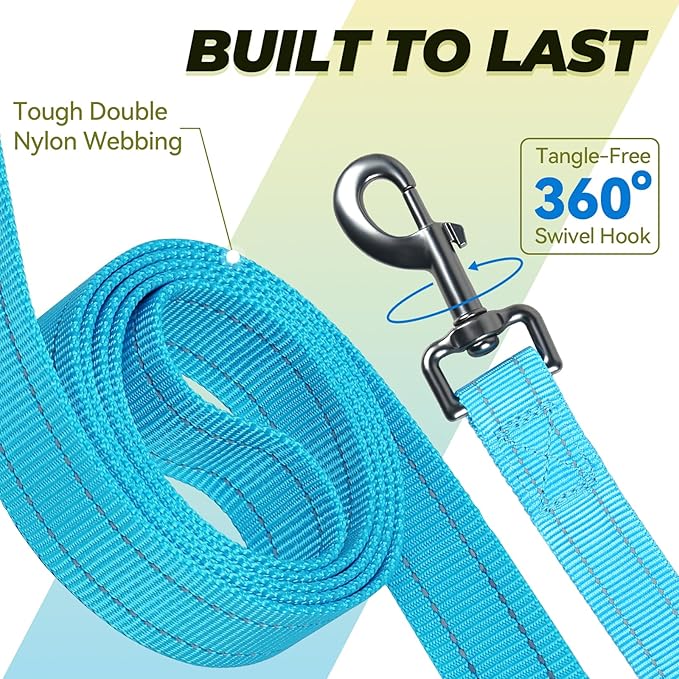 VIVAGLORY Twingrip Dog Leash, Double Handle Dog Leash for Training & Walking with Traffic Handle & 2 Loop, Traffic Control Reflective Heavy Duty for Puppy Pet, 6ft x 1in, Lake Blue
