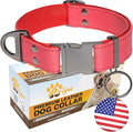 ADITYNA Red Leather Dog Collar with Metal Buckle - Heavy-Duty, Adjustable for Medium & Large Dogs (Red, Fits 15-21" Necks)