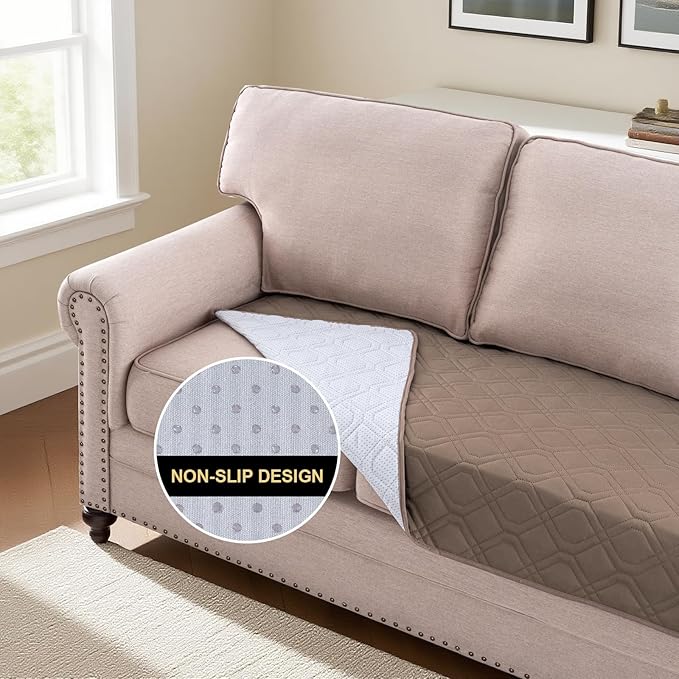 PrinceDeco Waterproof Couch Cover for Dogs Washable Dog Blanket for Bed Couch Sofa Outdoor Bed Cover with Non-Slip Back(32x74 Inch,Taupe)