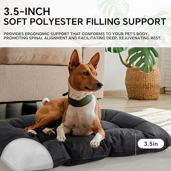 HOMBYS Chew Proof Indestructible Dog Bed with Reinforced Metal Rivets for Aggressive Chewers, 35"x22" Durable Pet Crate Mat, Washable Tough Kennel Pad for Medium/Large Dogs, Black