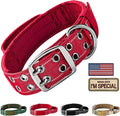 Annchwool Tactical Dog Collar for Medium and Large Dog,Adjustable Military Dog Collar with Soft Padded Handle,Heavy Duty Double Buckle Design(Red,M)