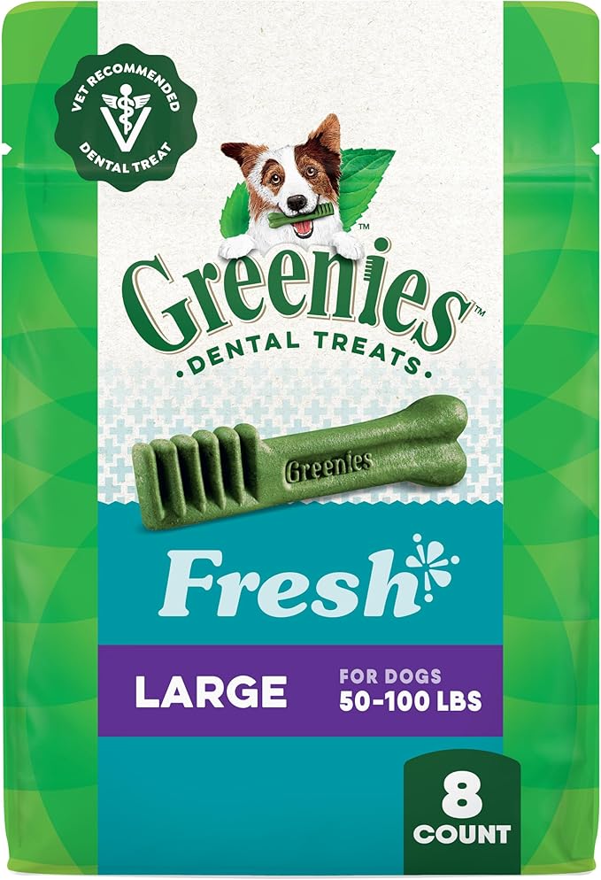 Greenies Dog Treats, Veterinarian-Recommended Natural Dental Dog Treats, Large Size, Mint Flavor, 12 oz. Pack, 8 Count