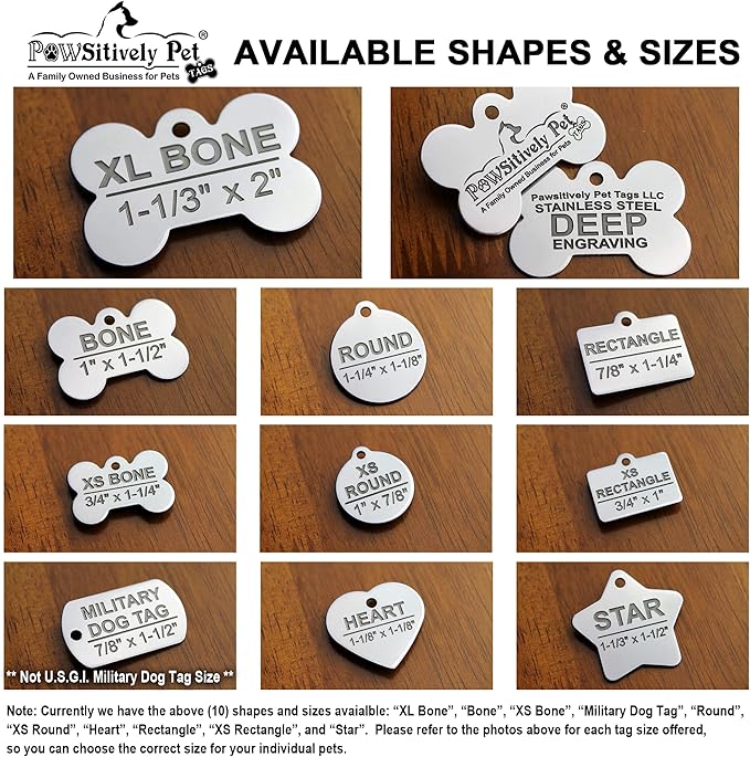Stainless Steel Custom DEEP Engraved Pet ID Tags Personalized Front/Back Dog Tags for Dogs and Cats - Military Dog Tag 7/8" x1-1/2 (1-Side Engraving)