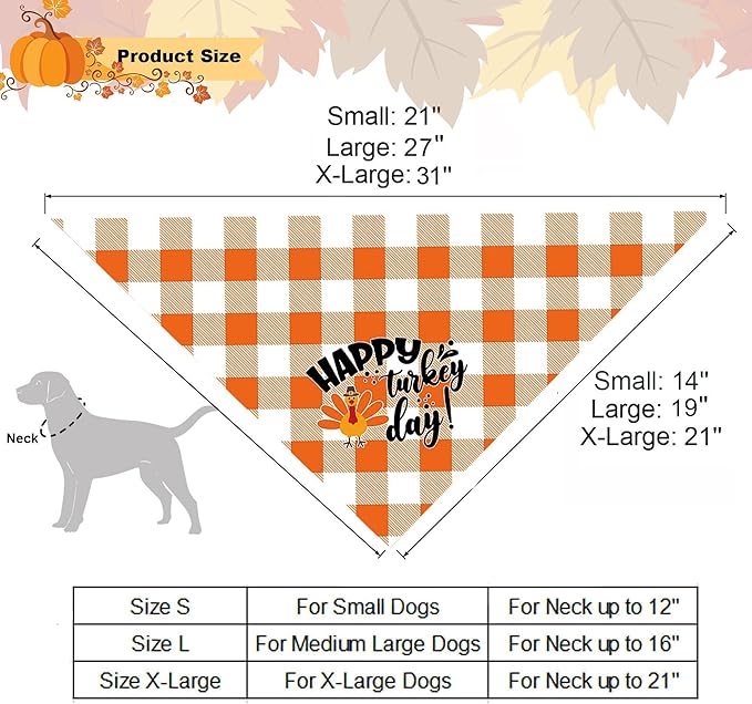 ADOGGYGO Thanksgiving Dog Bandana Fall Autumn Pet Bandana Reversible Triangle Bibs Scarf Accessories for Large and Extra Large Dogs Pets (X-Large, Thanksgiving)