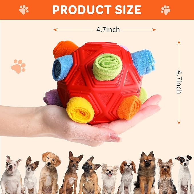 Dog Snuffle Ball Toy, Interactive Dog Puzzle Ball, Encourage Natural Foraging Skills Slow Feeder Training Dog Sniff Toy (Red)