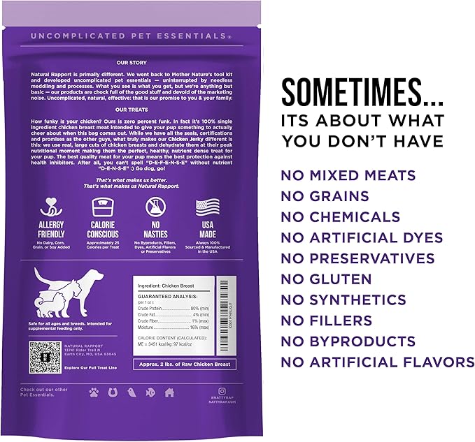 Natural Rapport Chicken Jerky Dog Treats - The Only Chicken Tender Jerky Dogs Need - All Natural Dog Treats for Small and Large Dogs (8 oz)