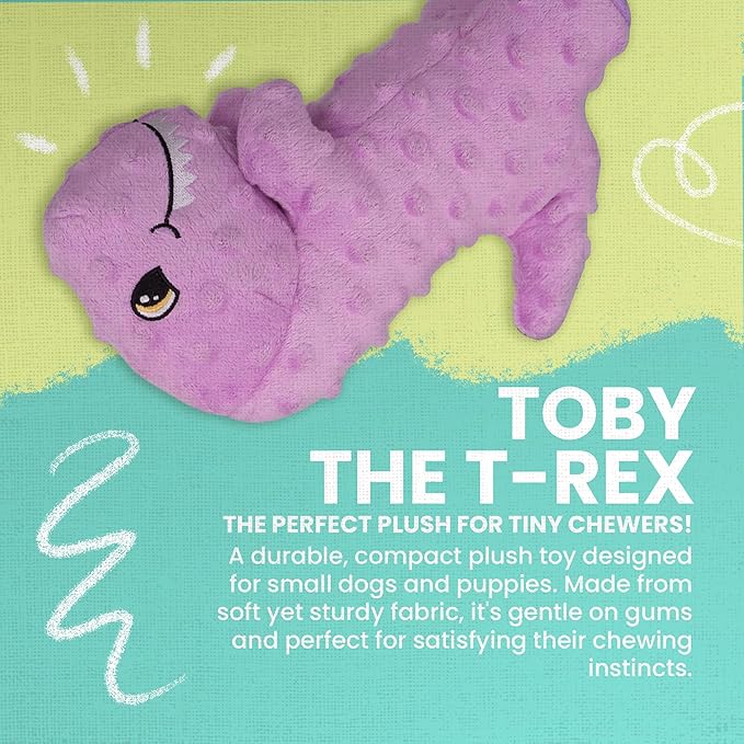 Snugarooz Toby The T-Rex Plush Dog Toy with Repair Patch - Soft & Durable Chew Toy - Perfect for Small to Medium Dogs - Fun for Playtime & Cuddling