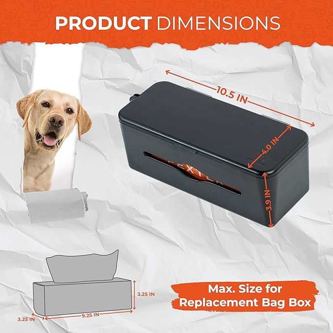 Dog Waste Station - Large Roll Dog Poop Bag Dispenser - Outdoor or Indoor Pet Waste Station - Stick-On or Screw-On Wall Mount - Poop Bags Storage Station for Outdoors - Includes 315 Bag Roll (Black)