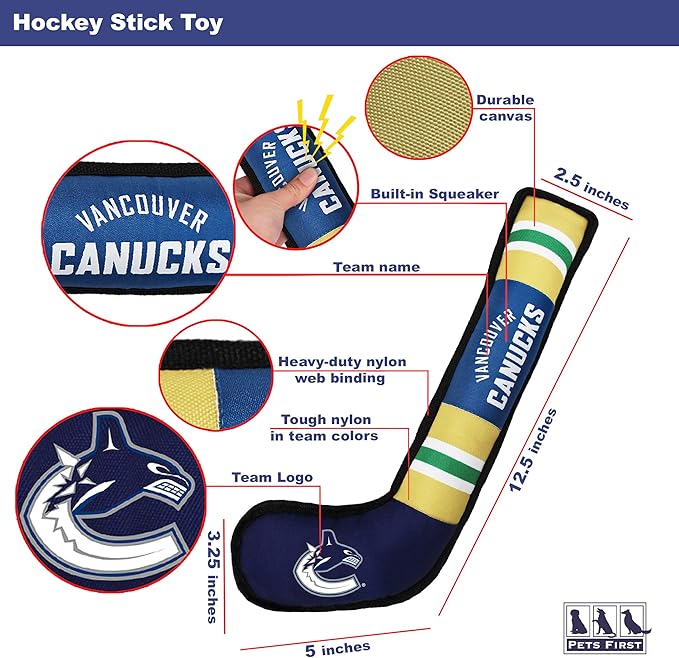 Pets First NHL Vancouver Canucks Stick Toy for Dogs & Cats. Play Hockey with Your Pet with This Licensed Dog Tough Toy Reward!